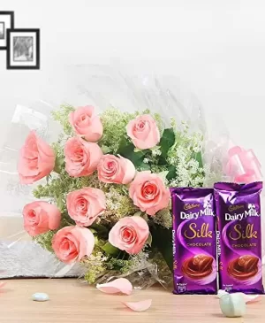 Premium Pink Roses With Silk Dairy Milk-Premium Chocolate Box-Romantic gesture: flowers and chocolates-Flowers and chocolates for a loved one-Joyful blooms and delectable chocolates- Unforgettable flowers and chocolates experience-Flowers and chocolates express delivery- Express emotions with flowers and chocolates-Elegant flowers and premium chocolates-Enchanting blooms with delightful chocolates-Perfectly paired: flowers and chocolates-Thoughtful gift: flowers and chocolates-TFD Pakistan-theflowerdelivery.com