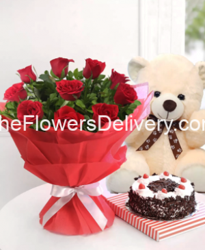 Blooming Elegance-Flowers and cake combo-Cake and flowers delivery- Flower cake combo online-Flower and cake gift-Cake with flowers arrangement- Best flowers and cake combo-fresh flowers- TFD Pakistan- theflowerdelivery.com