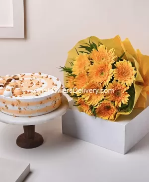 Cake N Yellow Flowers-Express cake and flower service-Flower and cake bundle-Cake and flower package deal-Flower and cake express delivery-Elegant flower and cake arrangement-Best online flower and cake shop-Premium cake and flower gift- Flower and cake combo specials-Cake and flowers for him- Wedding cake and flowers-Flower and cake delivery same day-Flower and cake delivery near me-Combo of flowers and cake-TFD Pakistan-theflowerdelivery.com